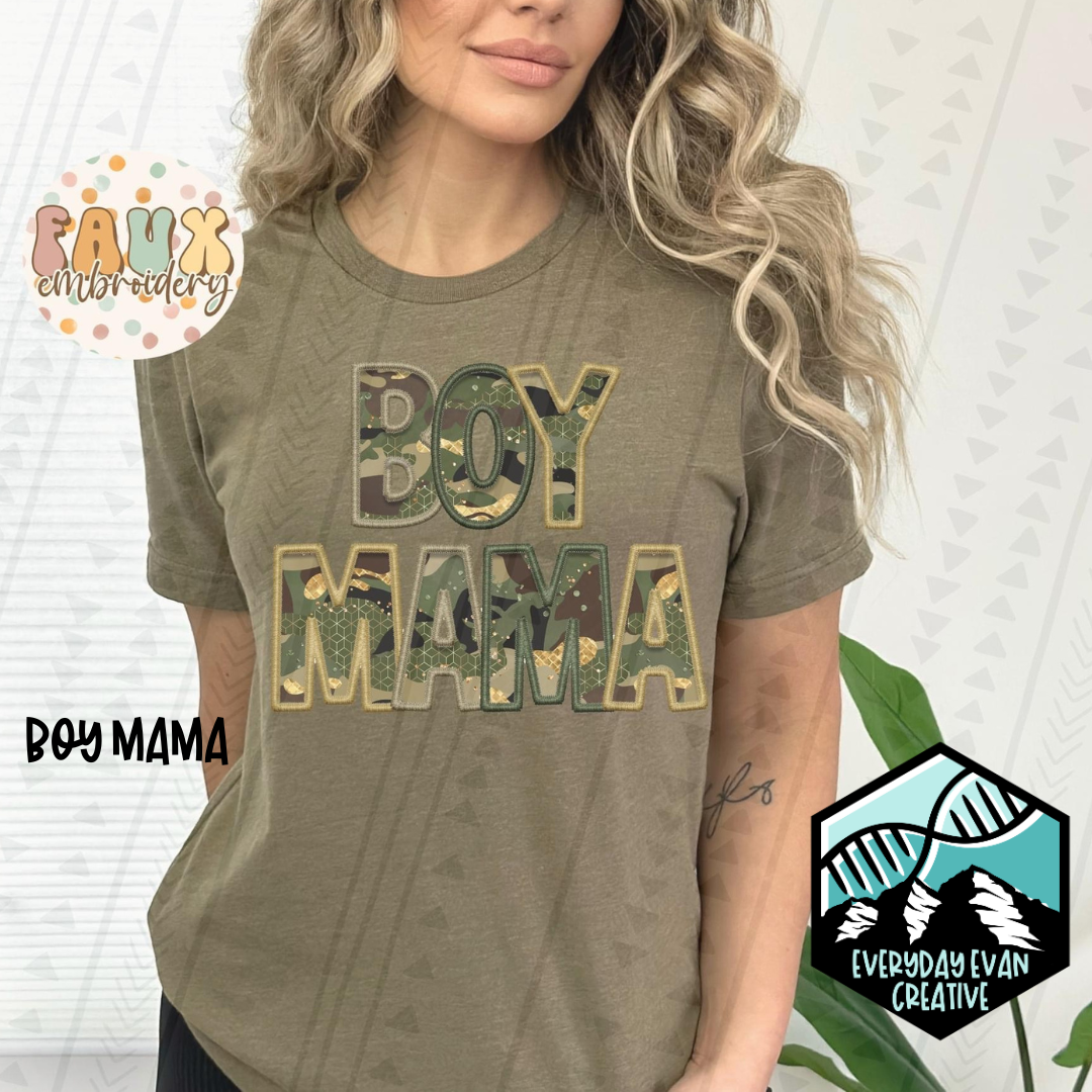 Image of a sample t-shirt that reads: BOY MAMA