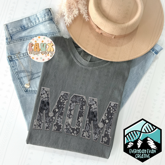 Mom Floral Skull Faux Embroidery