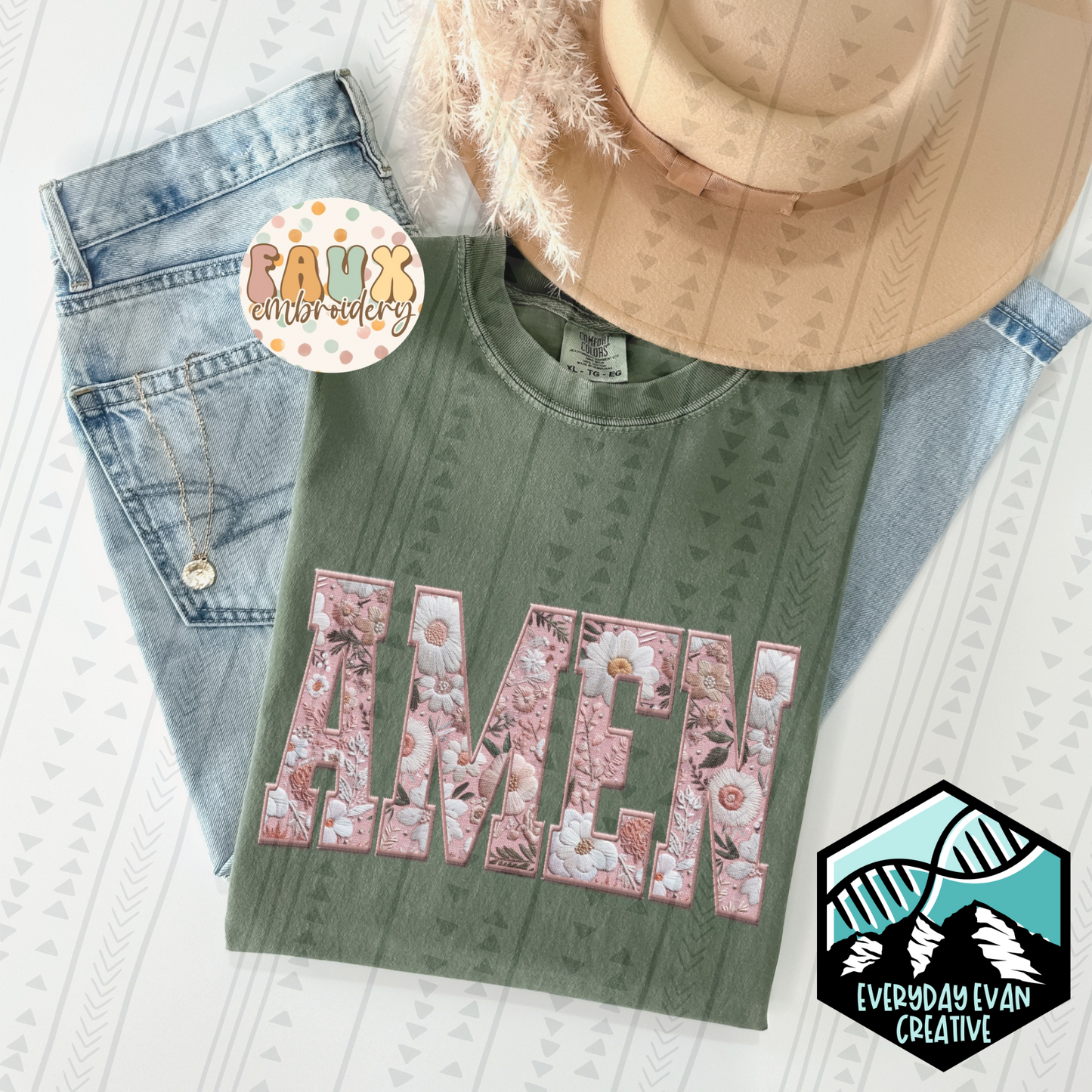 Amen Floral Faux Embroidery