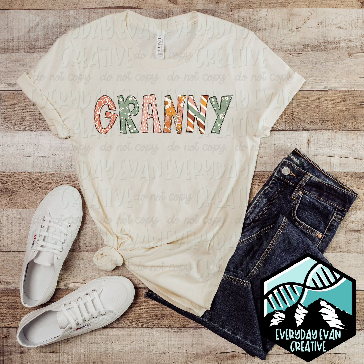 Image of a t-shirt with a Boho design that reads Granny