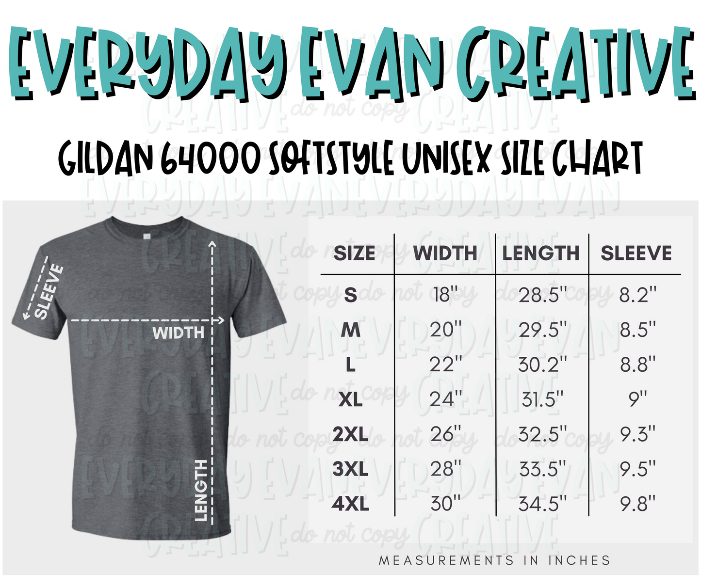 Size chart for Gildan Softstyle 64000 Softstyle Tee