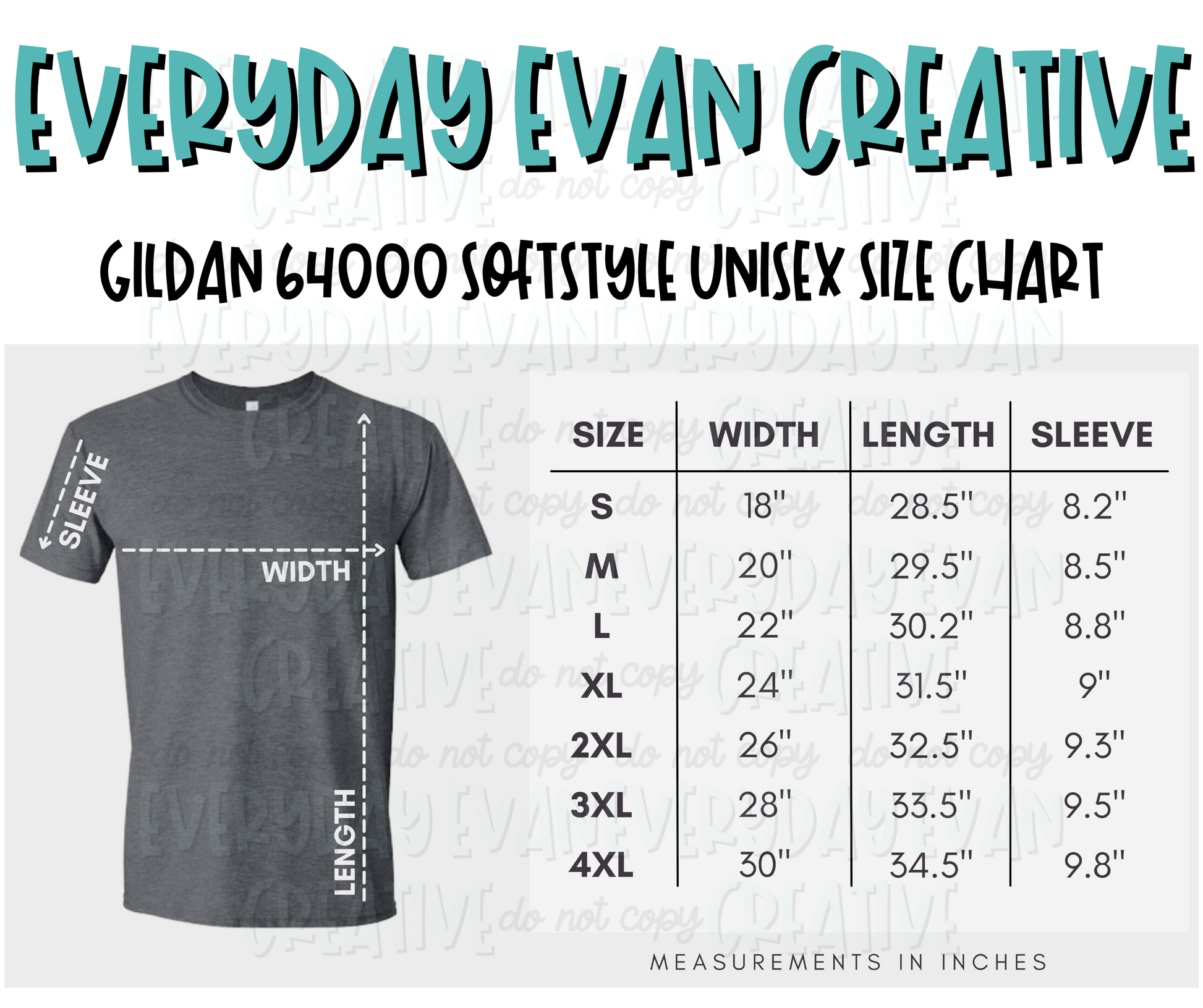 Size chart for Gildan Softstyle 64000 Softstyle Tee