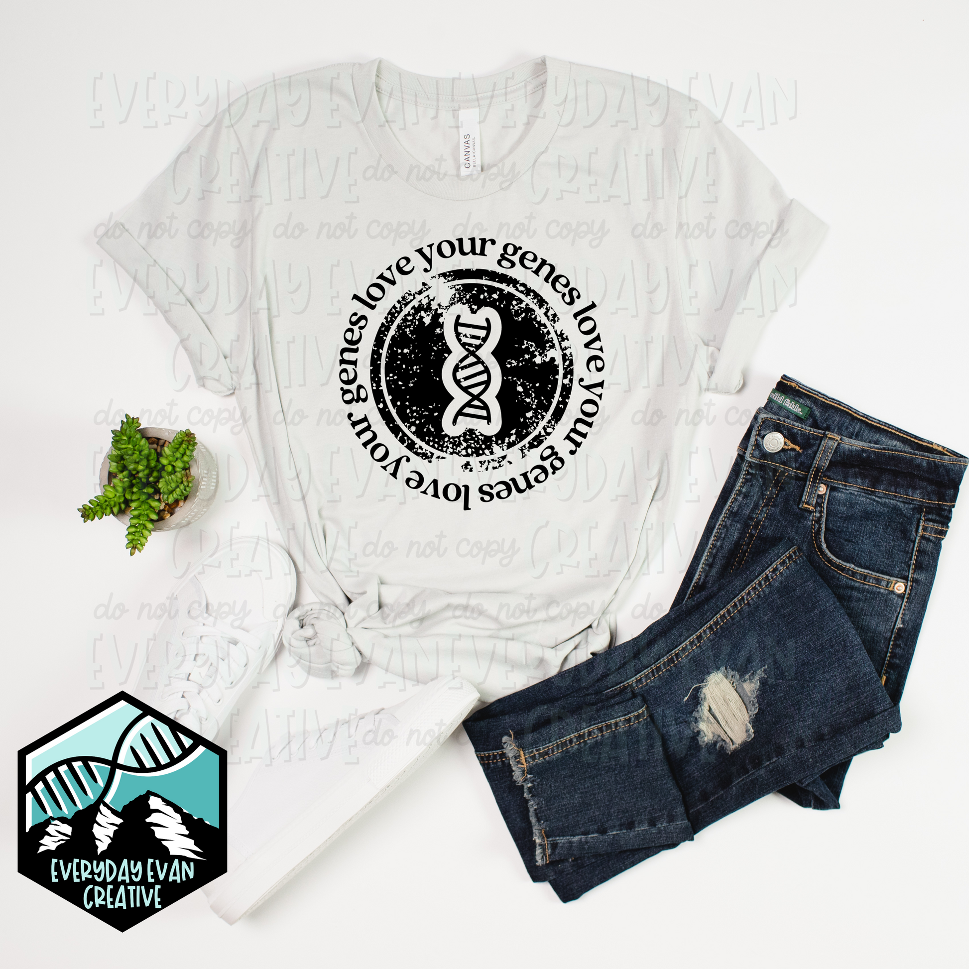 Image of a sample t-shirt that reads: Love Your Genes