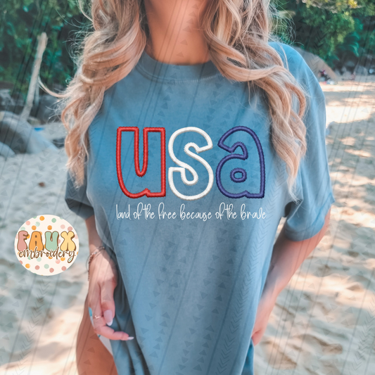 USA Faux Embroidery tee